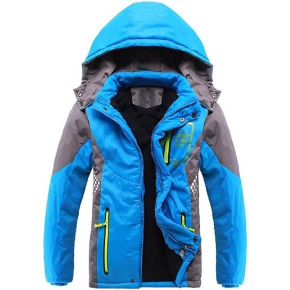 Kids Thicken Fleece Hooded Jacket Warm Quilted Coat, Blue / Green